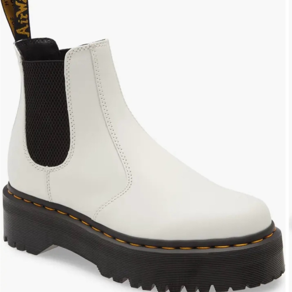 Dr. Martens White Chelsea Combat Boots with Black Elastic